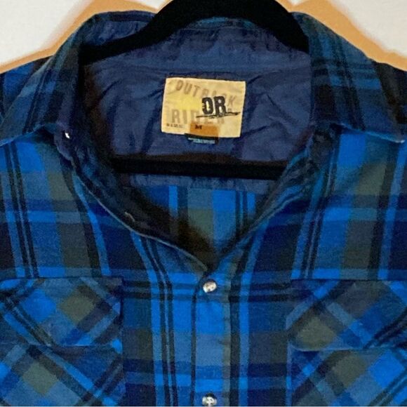 Outback Rider Blue Cotton Plaid Button Up size Men’s M - Picture 2 of 4